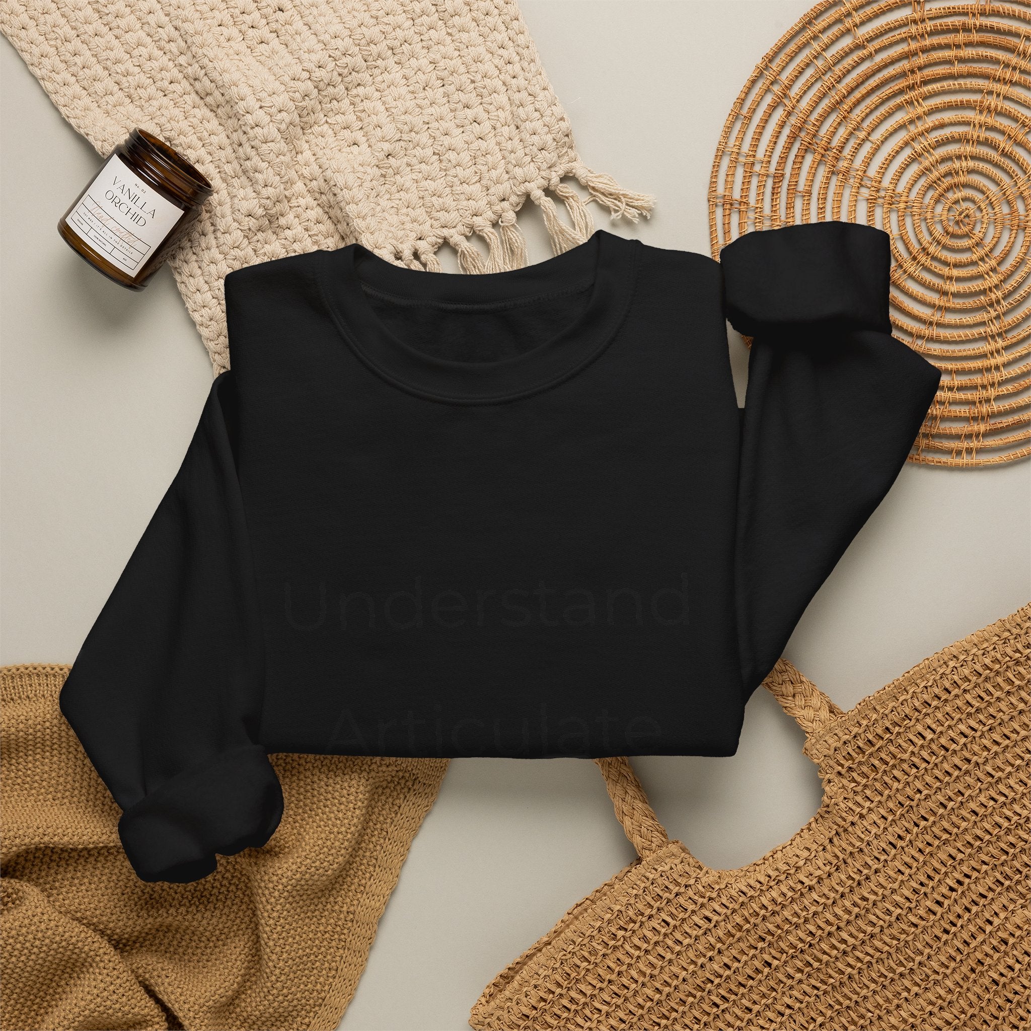Crewneck Sweatshirt — "Understand Articulate Defend" Minimalist Motivational Pullover