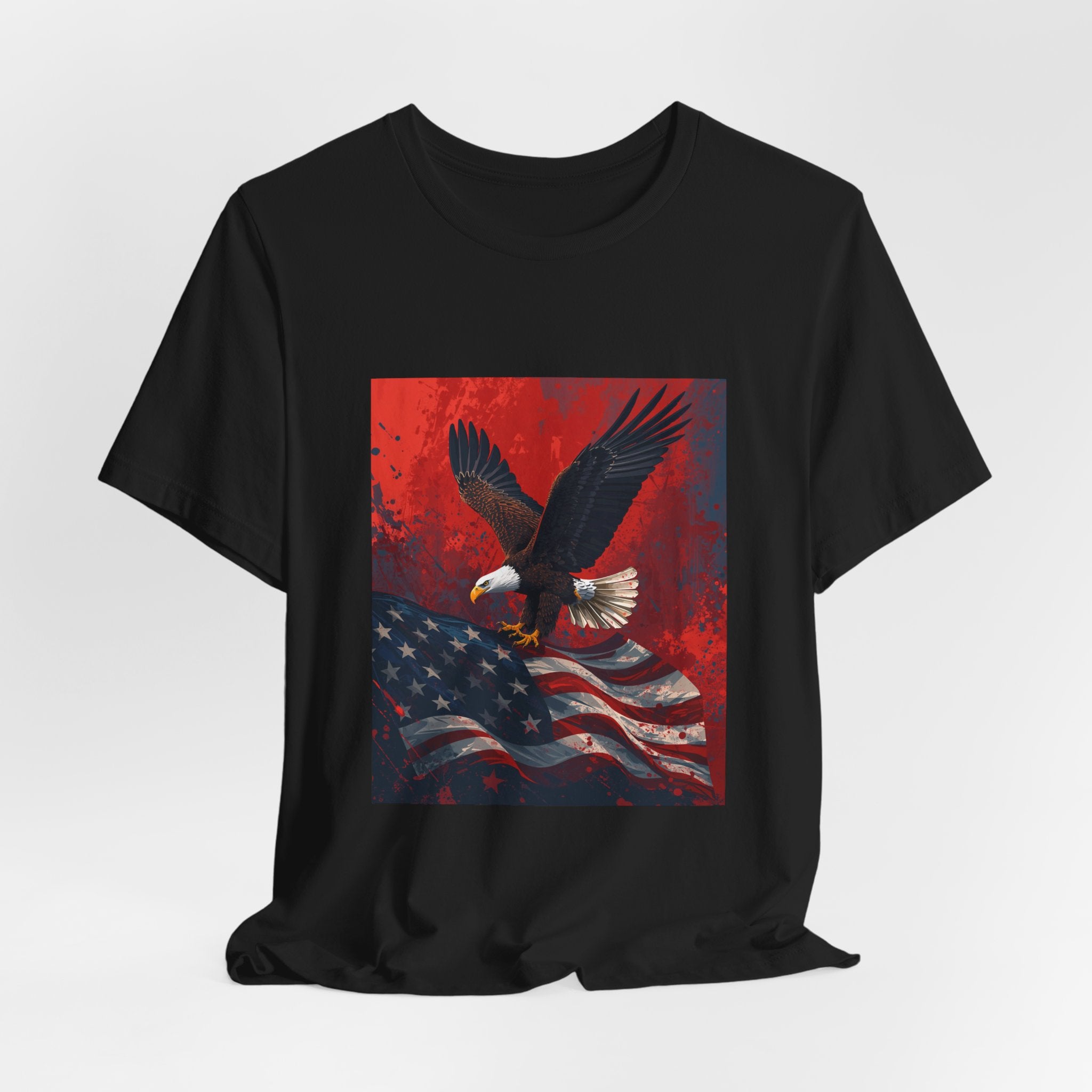 Patriotic Eagle T-Shirt — Bald Eagle Over American Flag Graphic Tee