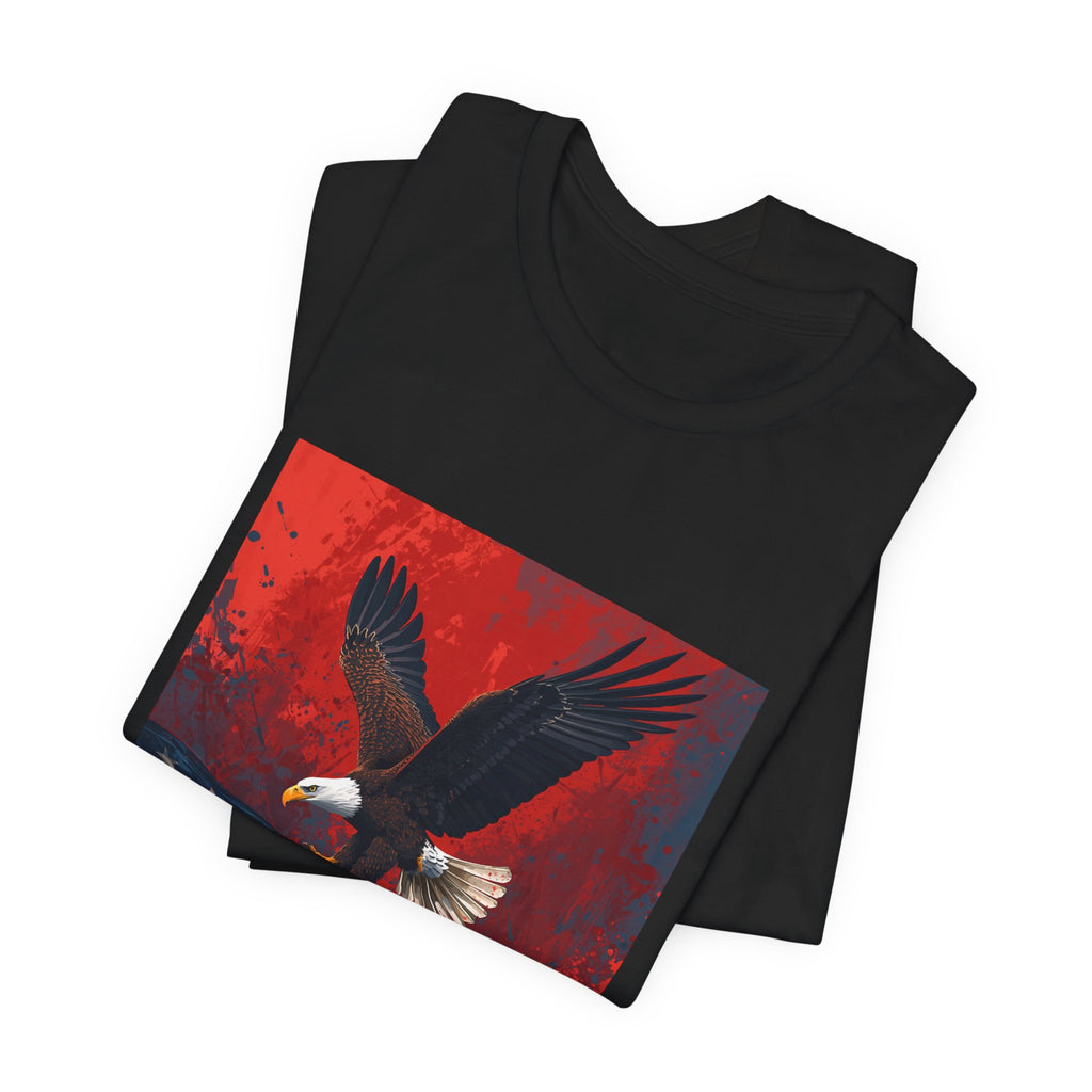 Patriotic Eagle T-Shirt — Bald Eagle Over American Flag Graphic Tee